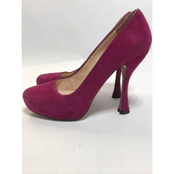 Prada Pump 6.5 Pink High Heel Slip On Suede Ultra High Heel Round Toe - Picture 2 of 11